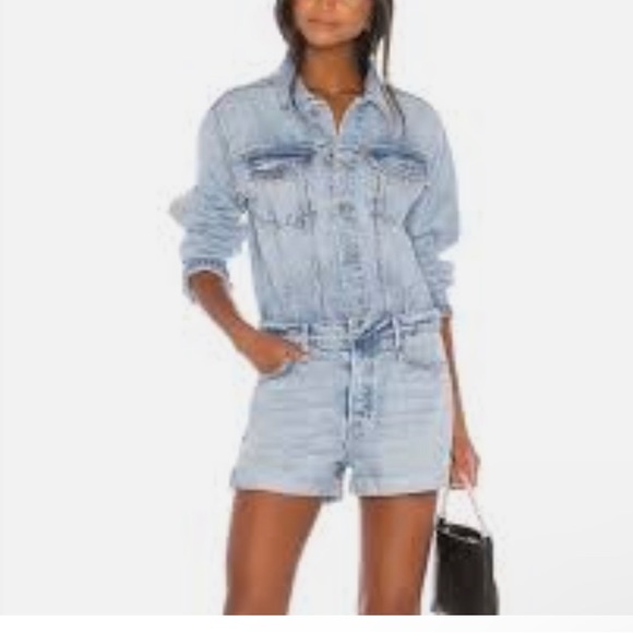 GRLFRND denim Renata romper  Womens jean long sleeve romper size Xs new - Picture 1 of 8